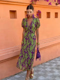 Vintage Print Twisted Midi Dress