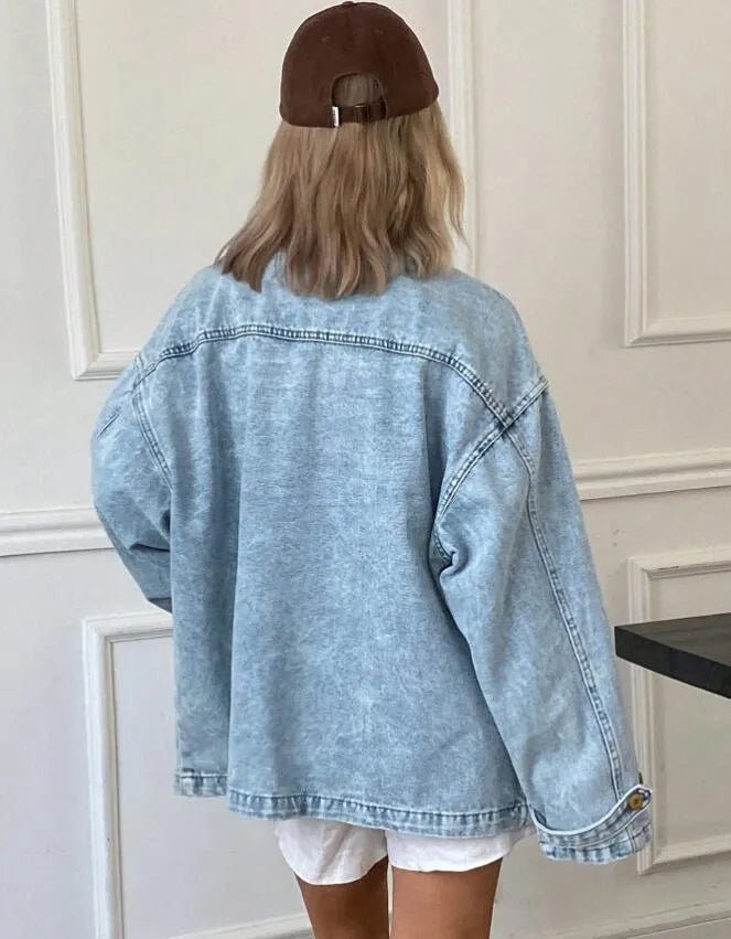 Vintage-Wash Oversized Denim Jacket